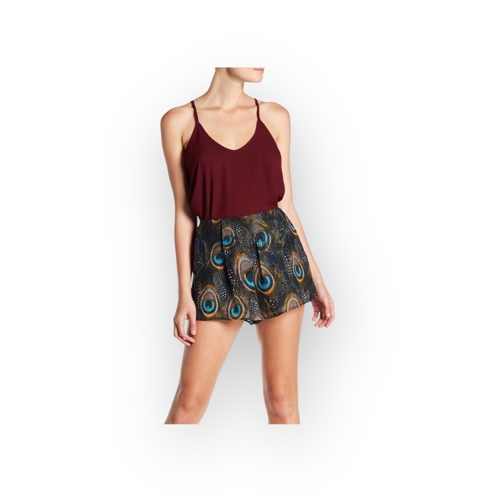 new SMYM Show Me Your Mumu ༅ Peacock Feather Print Chiffon Sawyer Shorts ༅ Med ༅ - Picture 12 of 16